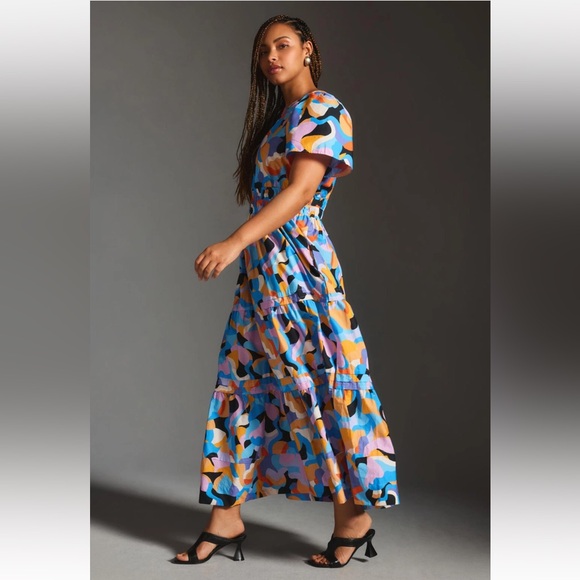 Anthropologie Somerset Tiered Maxi Dress Abstract Orange Print Women’s XLP - Picture 11 of 11